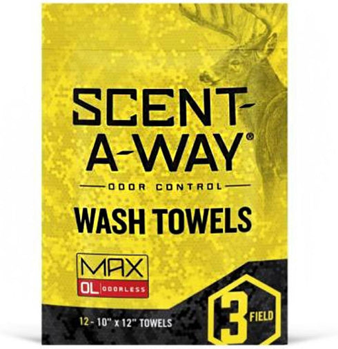 Hunters Specialties Scent-A-Way MAX Odorless Wash Towels, 12 Pack, 10"x12" Body Wipes