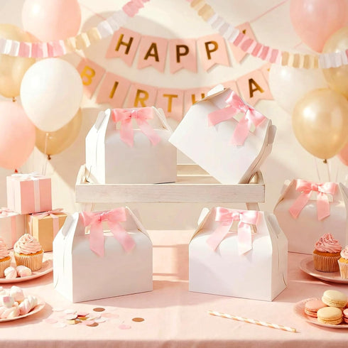 Jaloro 60 6.4 3.6 3.2 Inches(Pink) Pcs Bow Treat Boxes White Treat Gift Boxes with Satin Ribbon, Coquette Bow Themed