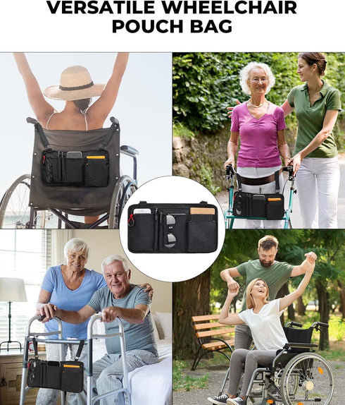 ZHCHG Wheelchair Side Bag with Cup Holder, Wheelchair Armrest Pouch Accessories for Walker, Rollator, Electric Scooter