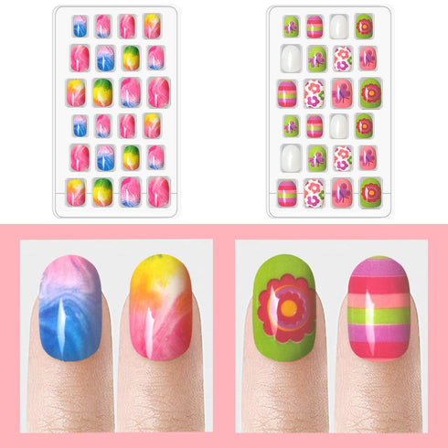 Laza 120pcs Children Nails Press On - Pre-glue Full Cover Nail Tip Kit, Glitter Gradient Color for Kids