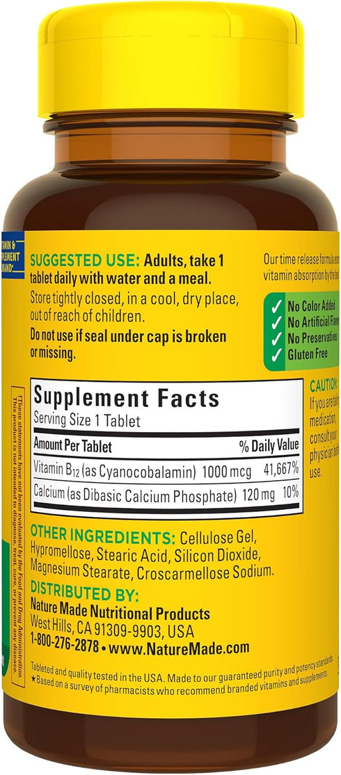 Nature Made Vitamin B12 1000 mcg, Dietary Supplement For Energy Metabolism Support, 75 Time Release Tablets, 75 Day