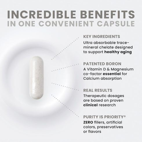Pure TheraPro Rx Bio Boron 5mg/Capsule, 180 Capsules - Vegan Bororganic Glycine Boron Supplements for Men & Women,