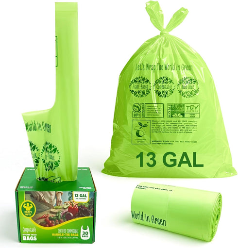 Mazatzal 10-13 Gallon Compostable Trash Bags Handle-Tie, Heavy Duty Thick 0.87 Mil, 49.21