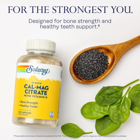SOLARAY Calcium & Magnesium Citrate 2:1 Ratio w/Vitamin D-3, Healthy Bones, Muscle & Nervous System Support, 180