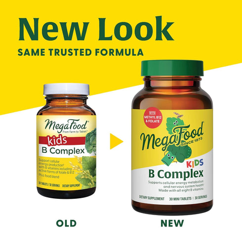 MegaFood Kids B Complex - B Complex Vitamin Supplement - 8 B Vitamins with Vitamin B6, Vitamin B12, Folate, Biotin & More - Supports Cellular Energy Production - Vegetarian, Gluten Free - 30 Mini Tabs