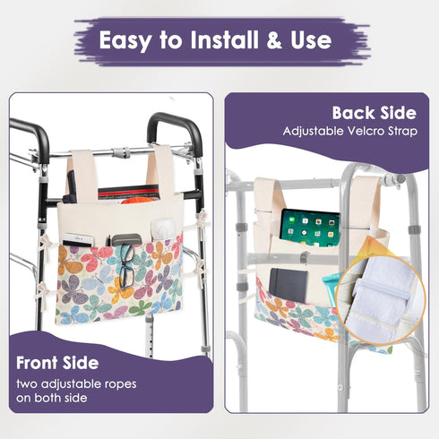 15"x11.5" TOGETRUE Walker Bag, Handy Walker Basket with Water Cup Holder, Walker Accessories Storage Bag for Folding