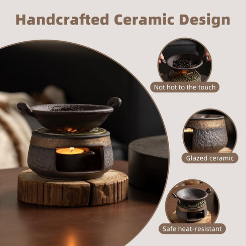 NeoNava Cedar Aromatherapy Burner & Ceramic Oil Warmer for Home & Office (Heat-Resistant Double-Handled Baking Tray +