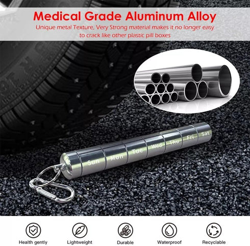 Small Portable Pill Case Keychain for Travel, KANCOKIT Pill Organizer Box, Waterproof Tablet Container Weekly Medicine