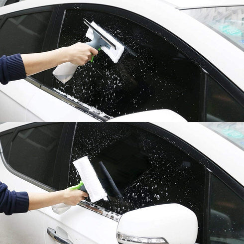 3 in 1 Window Cleaner Squeegee: Microfiber Washer, Glass Cleaning Tool with Spray Bottle for Home and Car Windows.