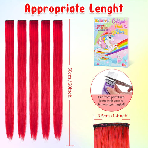 Kyerivs 24PCS Colored Clip in Hair Extensions for Girls - 20Inch Rainbow Straight Synthetic Hairpieces