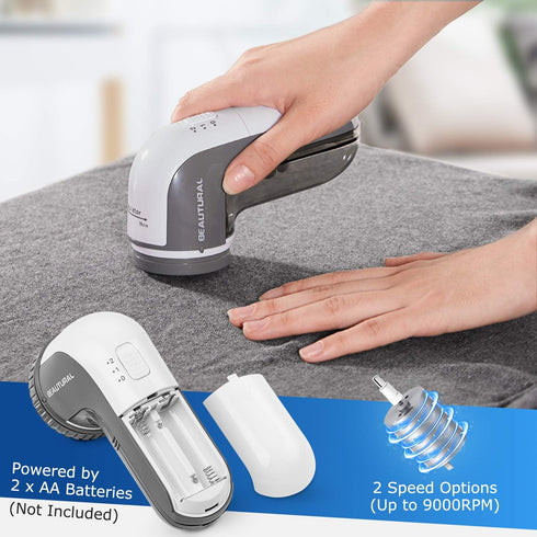 BEAUTURAL Fabric Shaver and Lint Remover, Battery Operated Sweater Defuzzer with 2 Replaceable Blades, Gray