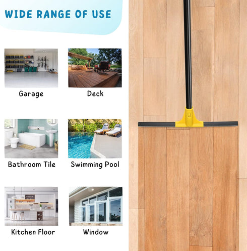 18'' Rubber Squeegee Broom with 60'' Long Handle for Floor Cleaning, Heavy Duty Household Wiper