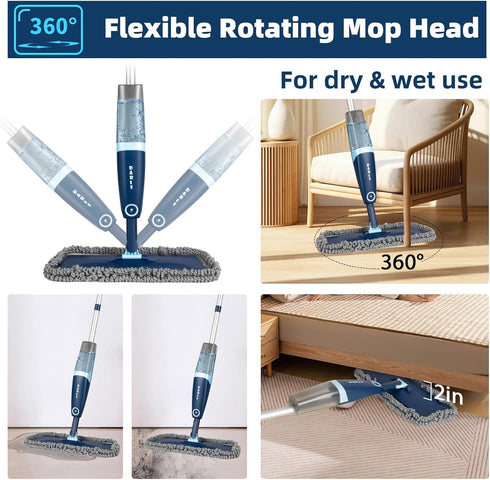 DARIS Spray Mop for Floor Cleaning, Microfiber Mop for Wet and Dry Use, 52.3in Long Pole, 20 FL.OZ. Capacity