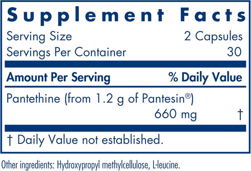 Allergy Research Group Pantethine Supplement - Vitamin B5 for Metabolism, Liver, Cardiovascular Support - 60 Count
