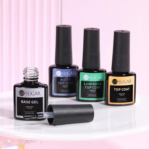 UR SUGAR No Wipe Base and Top Coat - 4 Pcs Glow in The Dark Matte Glossy Finish Gel Nail Polish Kit
