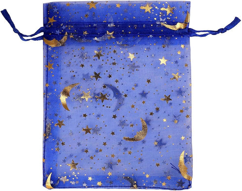 SUNGULF 100Pcs Sheer Organza Drawstring Pouches, 4x5 Inches, Blue, Wedding Party Favor Bags