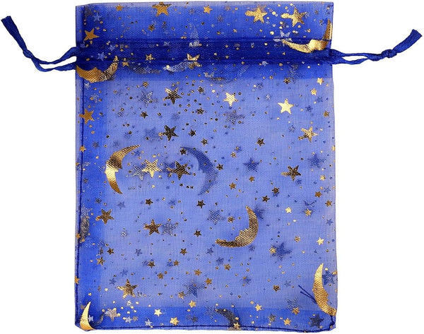 SUNGULF 100Pcs Sheer Organza Drawstring Pouches, 4x5 Inches, Blue, Wedding Party Favor Bags