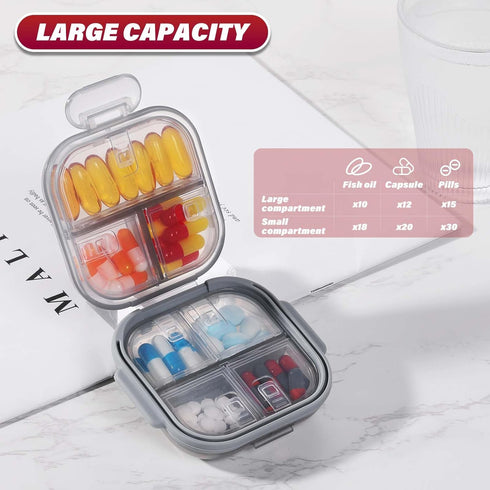 THERAVIX 7 Pill Organizer Travel, Pill Box Day with Labels, Airtight Daily Small Pill Case with Double Lock