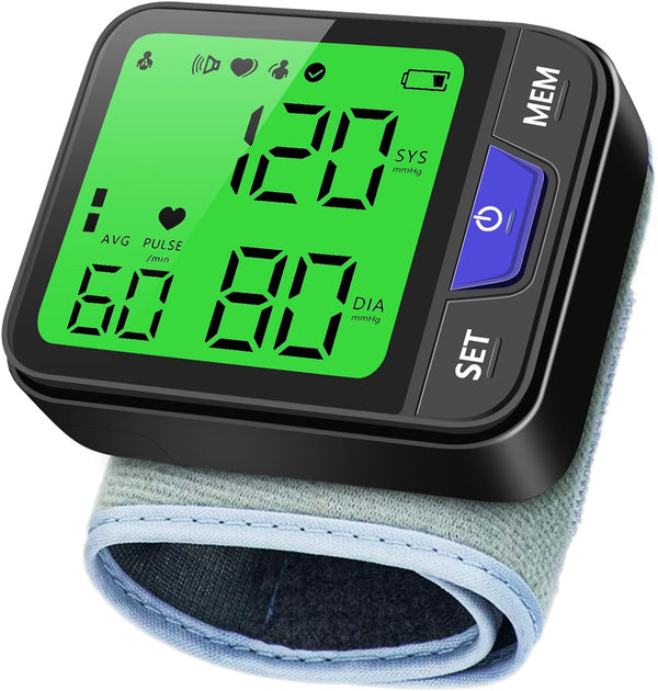 Automatic Wrist Blood Pressure Monitor with Voice, Digital 3 Color Backlit LCD Display, 240 Readings for Dual Users
