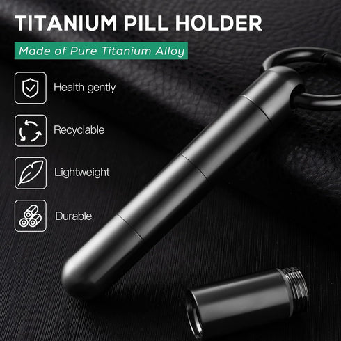 TISUR Micro Keychain Pill Holder, Waterproof Titanium Pill Case for Travel, Purse, Pocket, Extended Upgrade