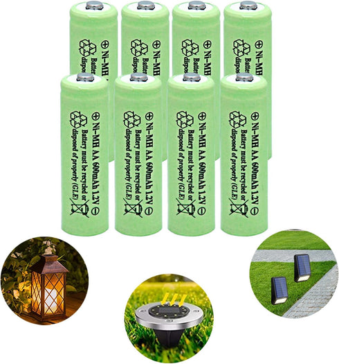 GEILIENERGY NiMH AA 600mAh 1.2V Rechargeable Batteries, 8 Pack for Solar Lights