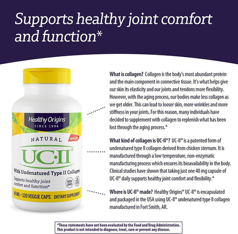 Healthy Origins UC-II, 40 mg Premium Collagen Supplement for Joint Health, Mobility & Flexibility, 120 Veggie Caps