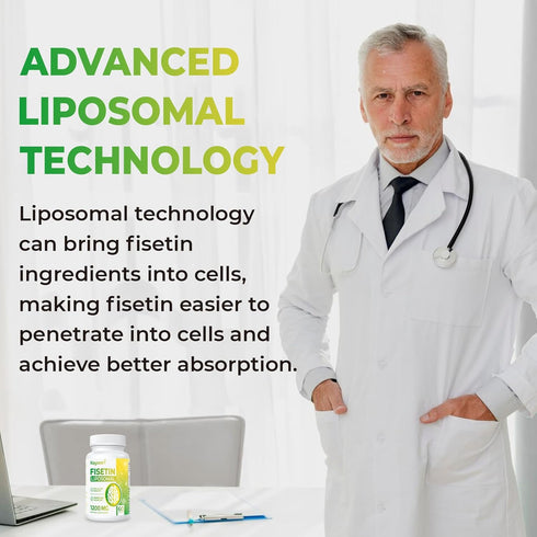 Fisetin 1200mg Liposomal Fisetin Supplements, 98% Pure Fisetin Polyphenols for Immunity & Cognitive Support, 120