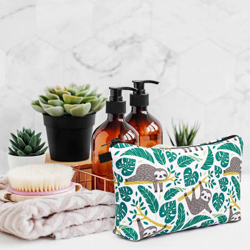 WANDF Cosmetic Bag for Women, Small Mini Makeup Organizer Pouch, Water Resistant Gift (Sloths)