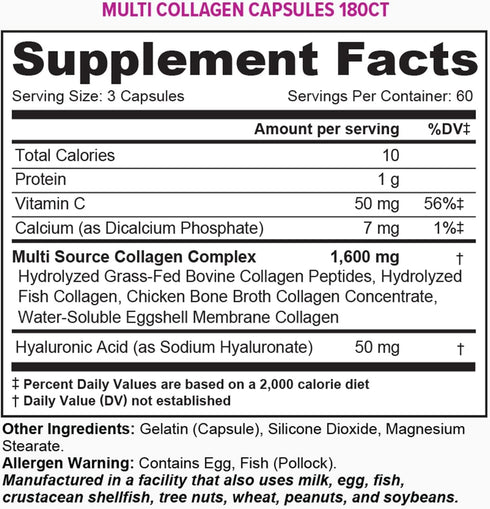 Vitauthority Multi Collagen Pills for Women and Men, High Absorption Hydrolyzed Collagen Peptides Capsules