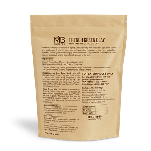 MB Herbals French Green Clay 8 oz | 100% Pure Montmorillonite Clay | Detoxifies Skin, Absorbs Excess Oil