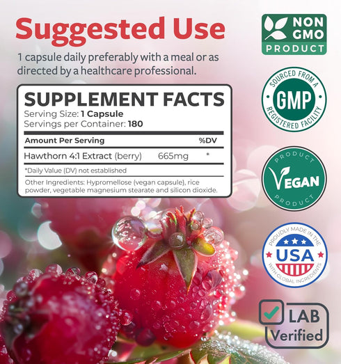 Super Potent Hawthorn Berry Extract Capsules - Vegan Non-GMO & Gluten Free Hawthorn Berry Supplement made from Extra