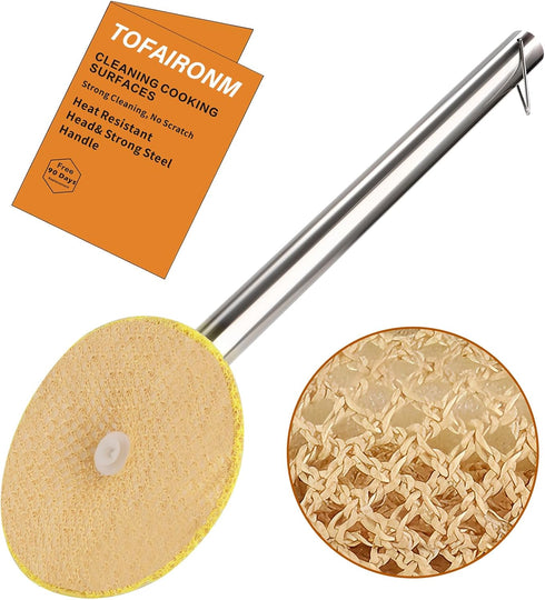 TOFAIRONM Kitchen Scrub Brush with Handle, Non-Scratch Extra Strong Cleaning Brush for Wok,