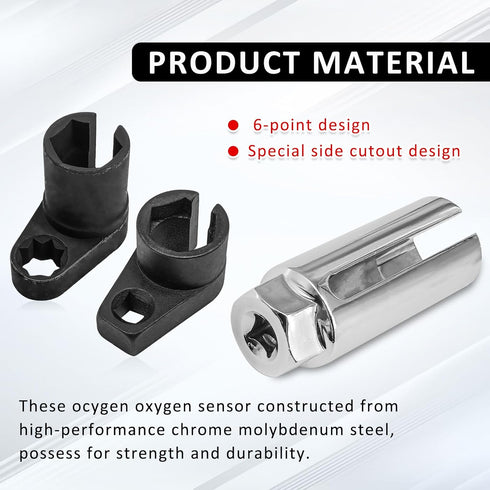 Vrasly 3pcs O2 Set, Offset O2 7/8" (22mm) 3/8" 1/2" Oxygen Sensor Socket, Automotive Oxygen Sensor Socket Sensor Switch