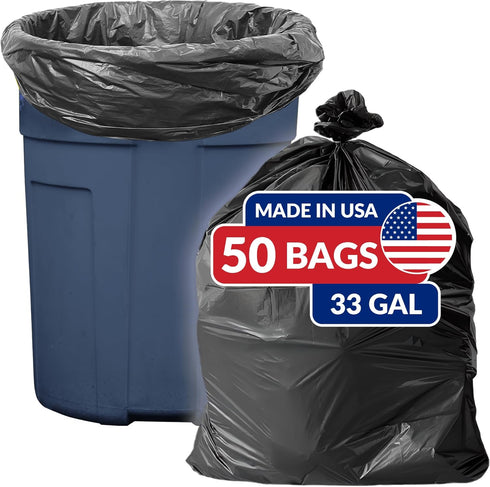 Reli. SuperValue 33 Gallon Heavy Duty Trash Bags | 50 Count | Made in USA | Black Multi-Use Garbage Bags