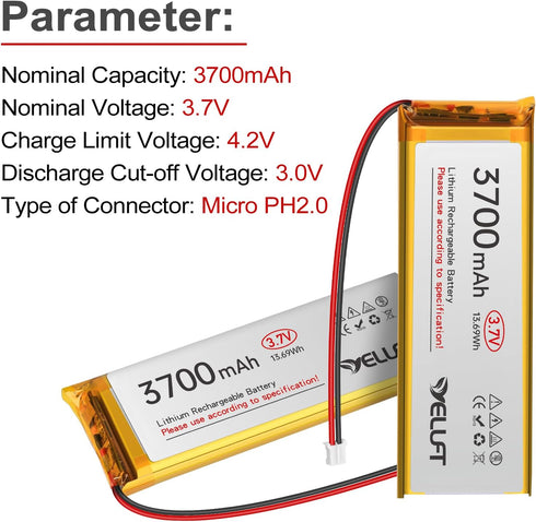YELUFT 3pcs 3.7V 3700mAh 103395 1S PH2.0 ESP32 Lithium Polymer Battery LiPo Rechargeable Battery with Protection Board