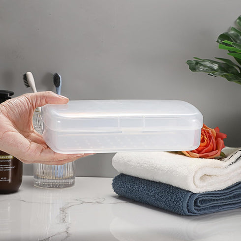 JUXYES Plastic Sterilizing Tray for Nail Art Tools, Portable Sterilizer with Strainer, Clear Storage Box Organizer