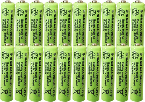 Rechargeable Solar Light Batteries AAA NiMh 600mAh 1.2V - 20 Pack for Outdoor Garden Lights