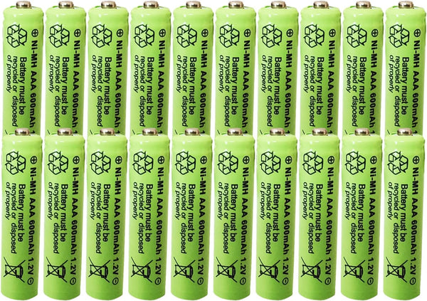 Rechargeable Solar Light Batteries AAA NiMh 600mAh 1.2V - 20 Pack for Outdoor Garden Lights