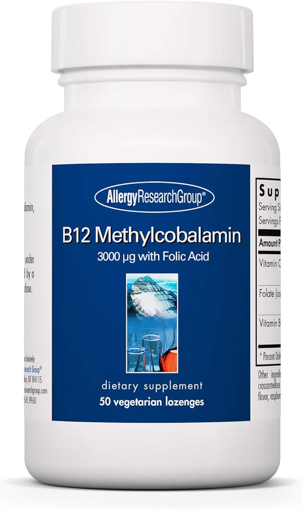 Allergy Research Group B12 Methylcobalamin Supplement, Vitamin B12 and Folate, 400mcg Folic Acid, Vegetarian Lozenges,
