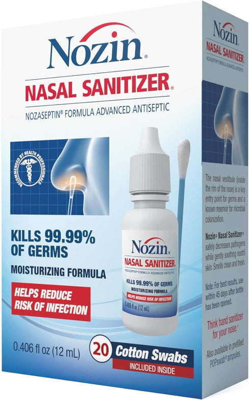 Nozin Nasal Sanitizer Antiseptic 12mL Bottle | Kills 99.99% of Germs |