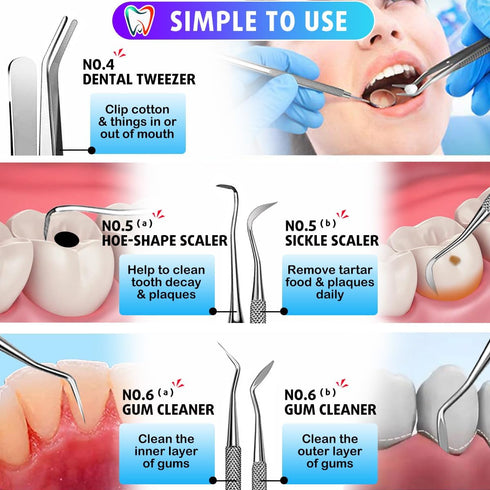 G.CATACC Dental Tools Hygiene Kit, Professional Stainless Steel Tooth Scraper Plaque Remover with Case