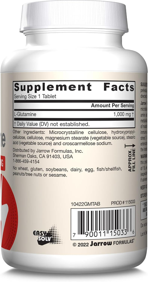 Jarrow Formulas L-Glutamine 1000 mg - Amino Acid Supplement for Muscle Tissue, Immune Support & Metabolism - 100