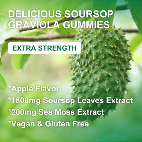 Soursop Graviola Gummies 60 Gummies - 1800mg Soursop Leaves Extract with 200mg Sea Moss for Antioxidant & Immune