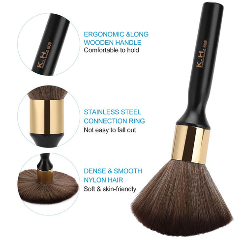 Professional Barber Neck Hair Duster Brush, Ultra Soft Gentle Fiber with Wooden Handle, Large Hair Cutting Brush, Black