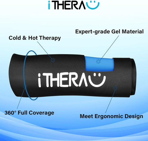 iTHERAU Cold & Hot Therapy Compression Sleeve Gel Ice Pack for Elbow, Calf, Ankle, Knee Pain Relief, Tendonitis (Black,