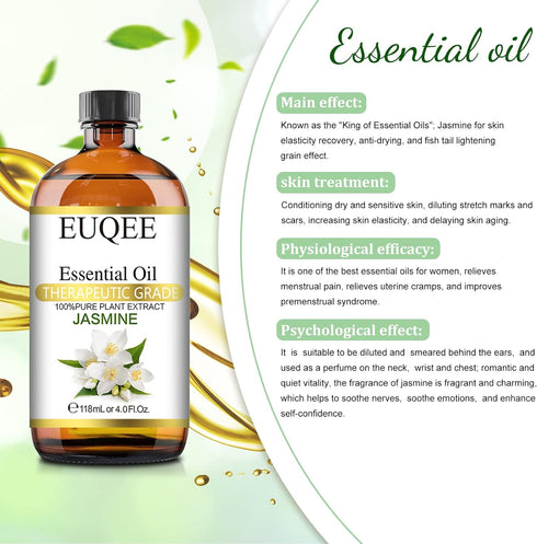 Premium Jasmine Essential Oil 118ml for Aromatherapy, Diffuser, DIY Soap, Candle Making - 4Fl Oz