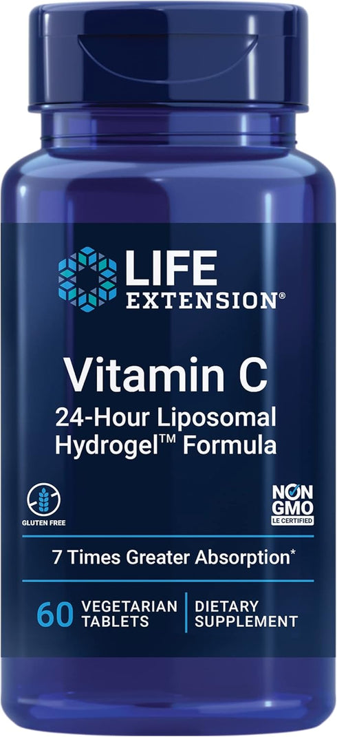 Life Extension Liposomal Vitamin C 24-Hour Hydrogel Formula – Immune & Skin Health Supplement with Calcium – 60 Tablets