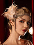 SWEETV 1920s Flapper Headband, Rhinestone Pearl Feather Hair Band, Great Gatsby Accessories for Women, Champagne