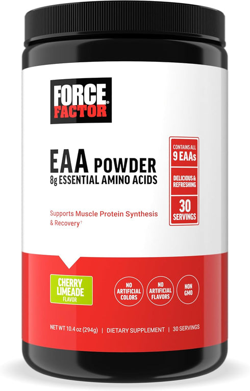 Force Factor Essential Amino Acids Powder, Full Spectrum EAAs Supplement for Women and Men, Cherry Limeade, 30 Servings