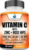 American Standard Supplements Vitamin C 2000mg, Zinc 40mg, Rose HIPS 50mg Per Serving – Vegan, Gluten Free, Non-GMO